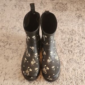 Floral Black Women's Short Rain Boots